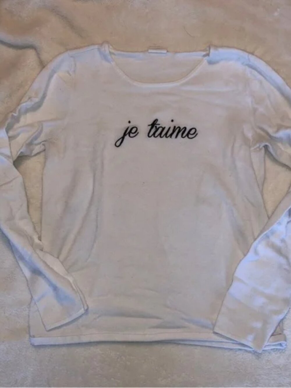 Adika Top Long Sleeve White Je T'aime Crew Neck French I love You Size Small